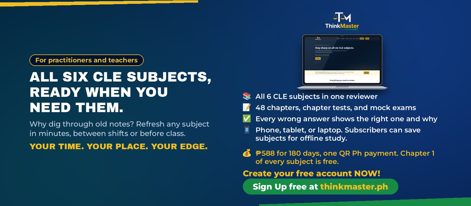 All six CLE subjects, ready when you need them. Create your free account now.